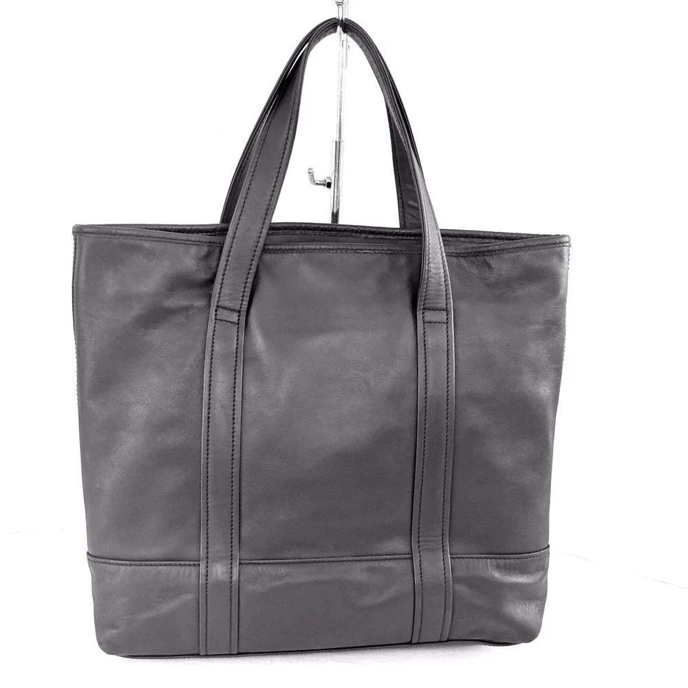 Coach Market Tote Book Tote Large Black Excellent Vtg Leather Travel L9S-9401